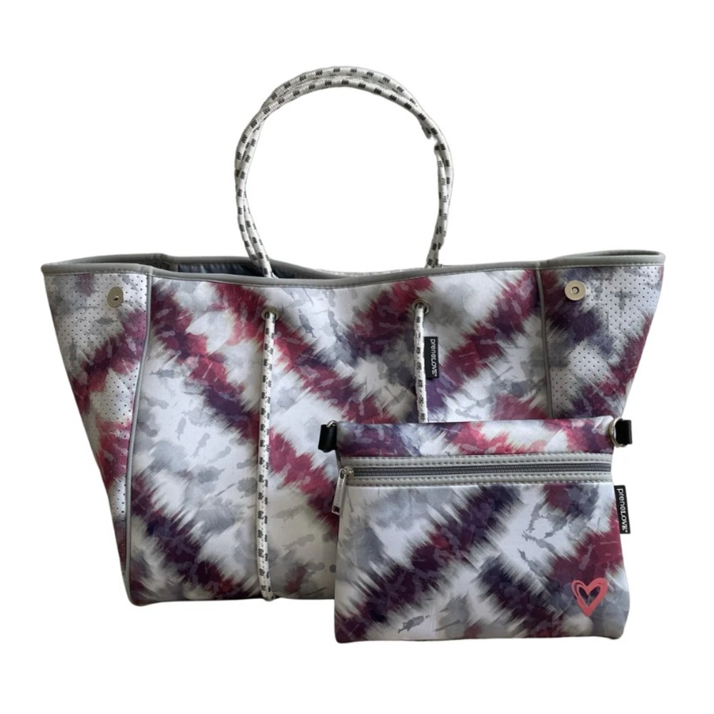 Purple and White Tote Bag Set with Spacious Design and Metallic Handle